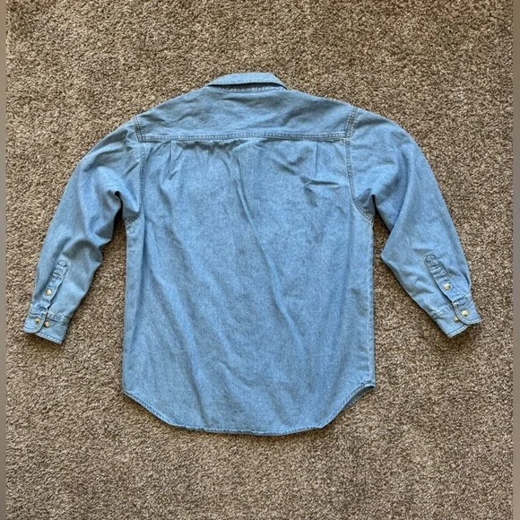 Style Studio Vintage Look Denim Chambray Fall Pumpkin Autumn Shirt Top - Picture 4 of 7